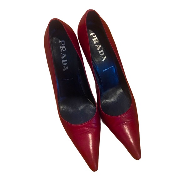 Prada Burgundy Leather Stiletto Pumps - Picture 2 of 6